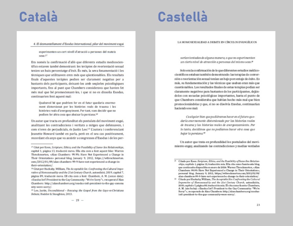 Exemples de la mateixa pàgina en català i en castellà.