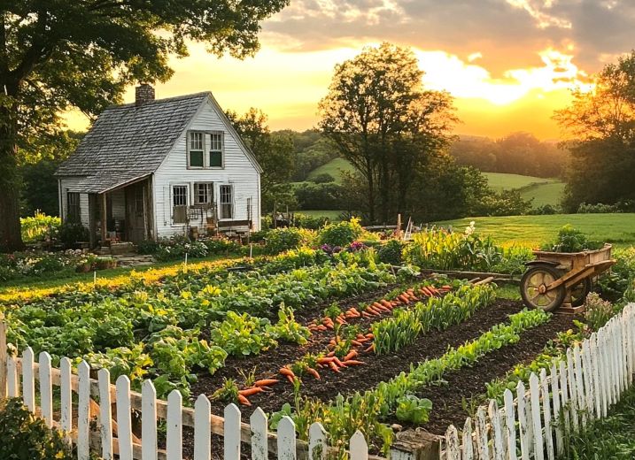 Una casa rural amb un hort.