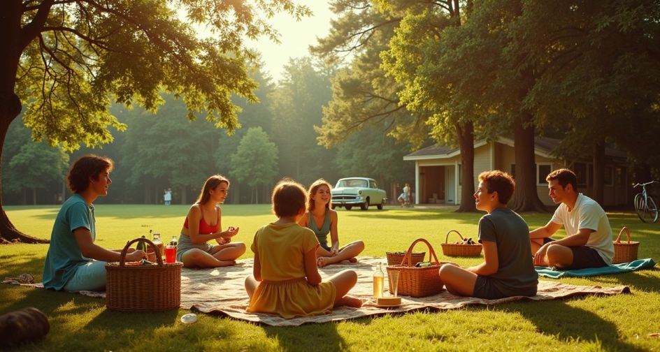 Gente joven descansando (haciendo picnic)
