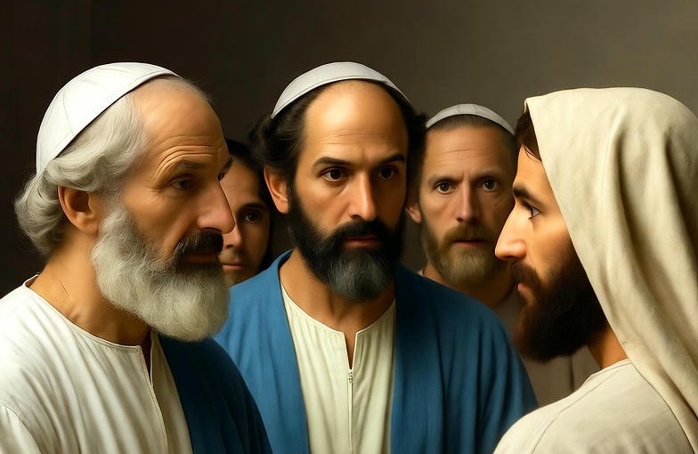 Jesús amb uns fariseus o rabins.